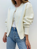 Cardigan Liseré Perles Ourlet Effiloché