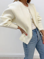 Cardigan Liseré Perles Ourlet Effiloché