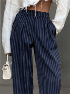 Pantalon Large Plissé À Rayures