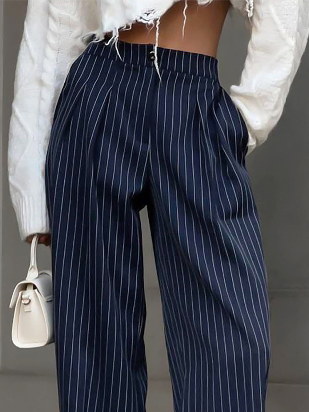 Pantalon Large Plissé À Rayures