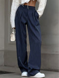 Pantalon Large Plissé À Rayures