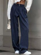 Pantalon Large Plissé À Rayures