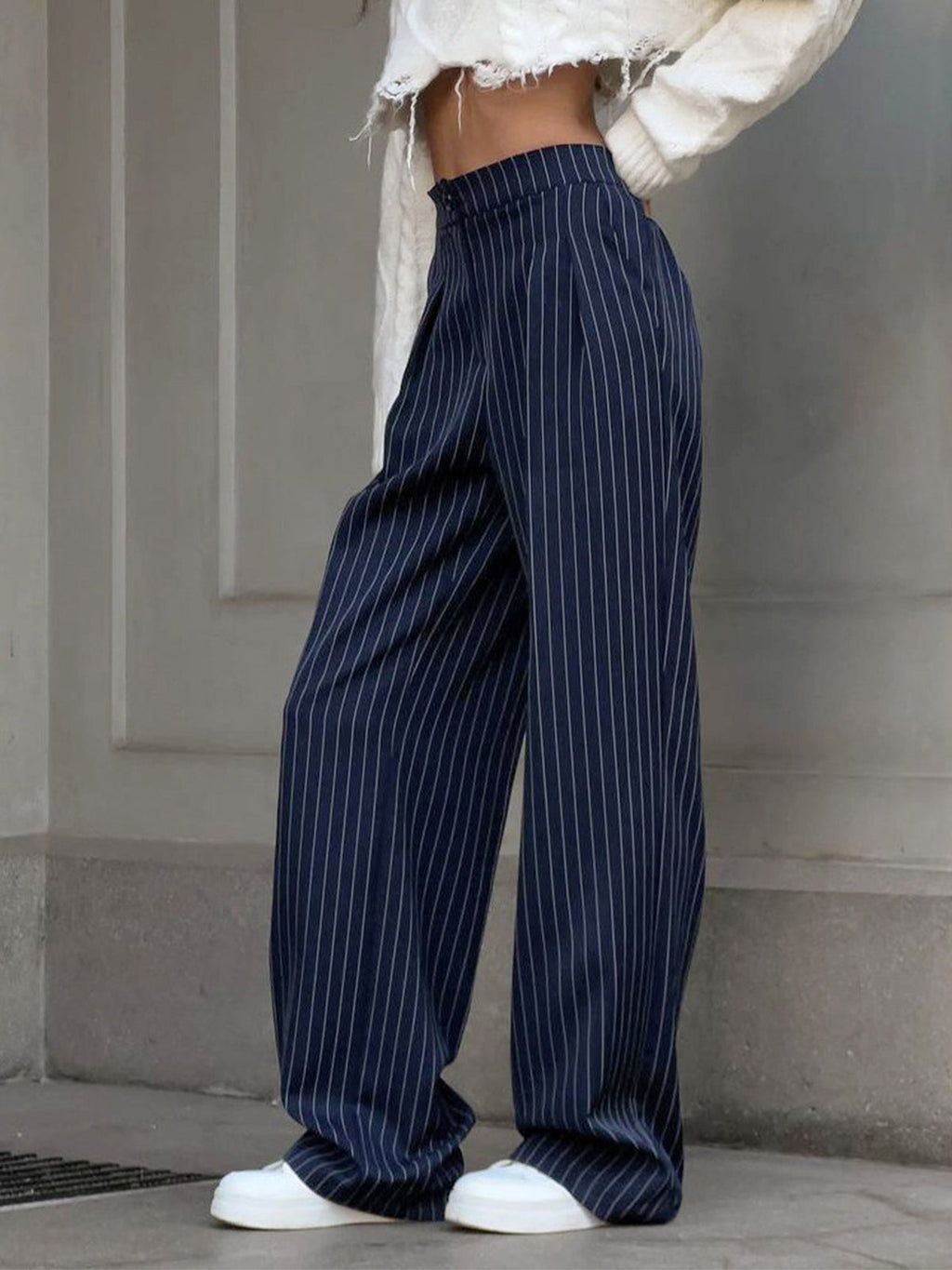 Pantalon Large Plissé À Rayures
