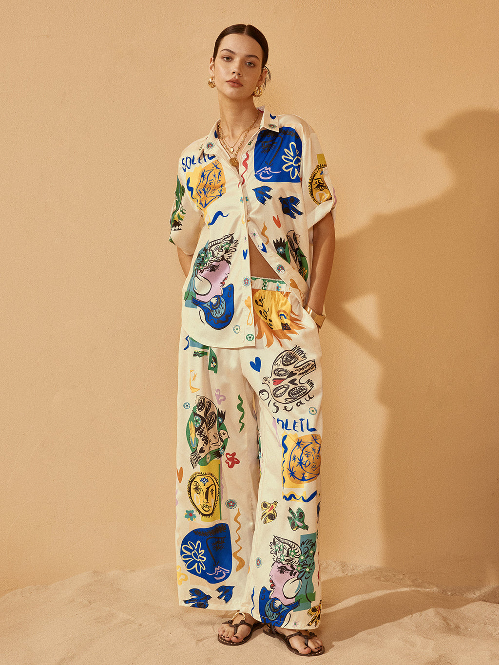 Ensemble Satin Graffiti Col Revers