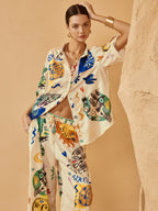 Ensemble Satin Graffiti Col Revers