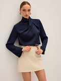Blouse Satin Col Drapé Asymétrique