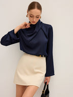 Blouse Satin Col Drapé Asymétrique