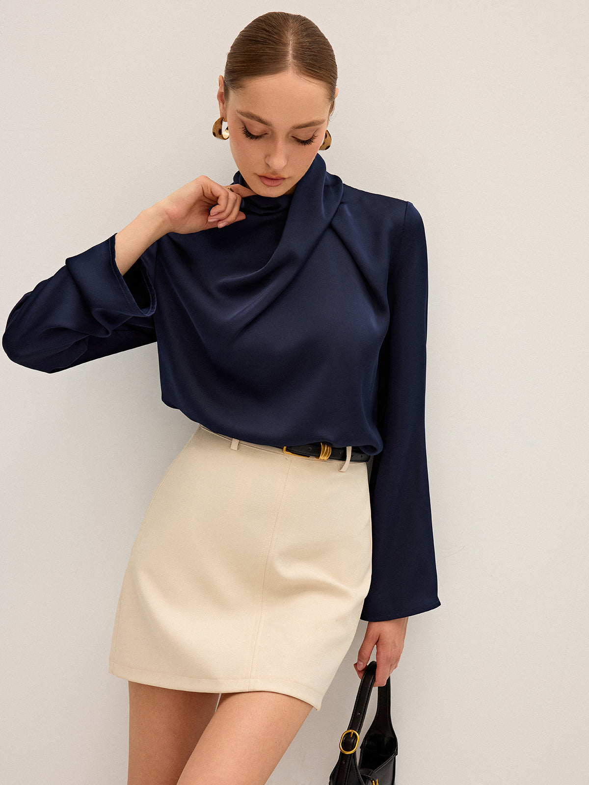Blouse Satin Col Drapé Asymétrique