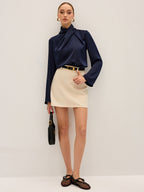 Blouse Satin Col Drapé Asymétrique