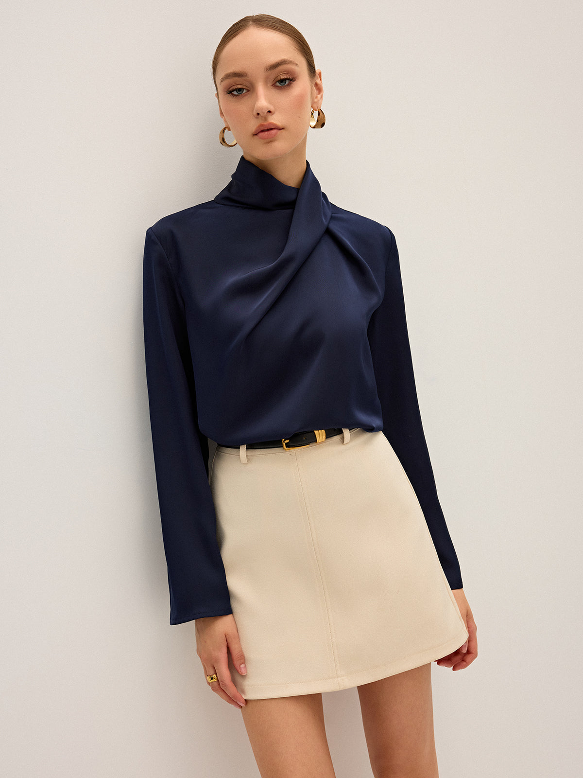 Blouse Satin Col Drapé Asymétrique