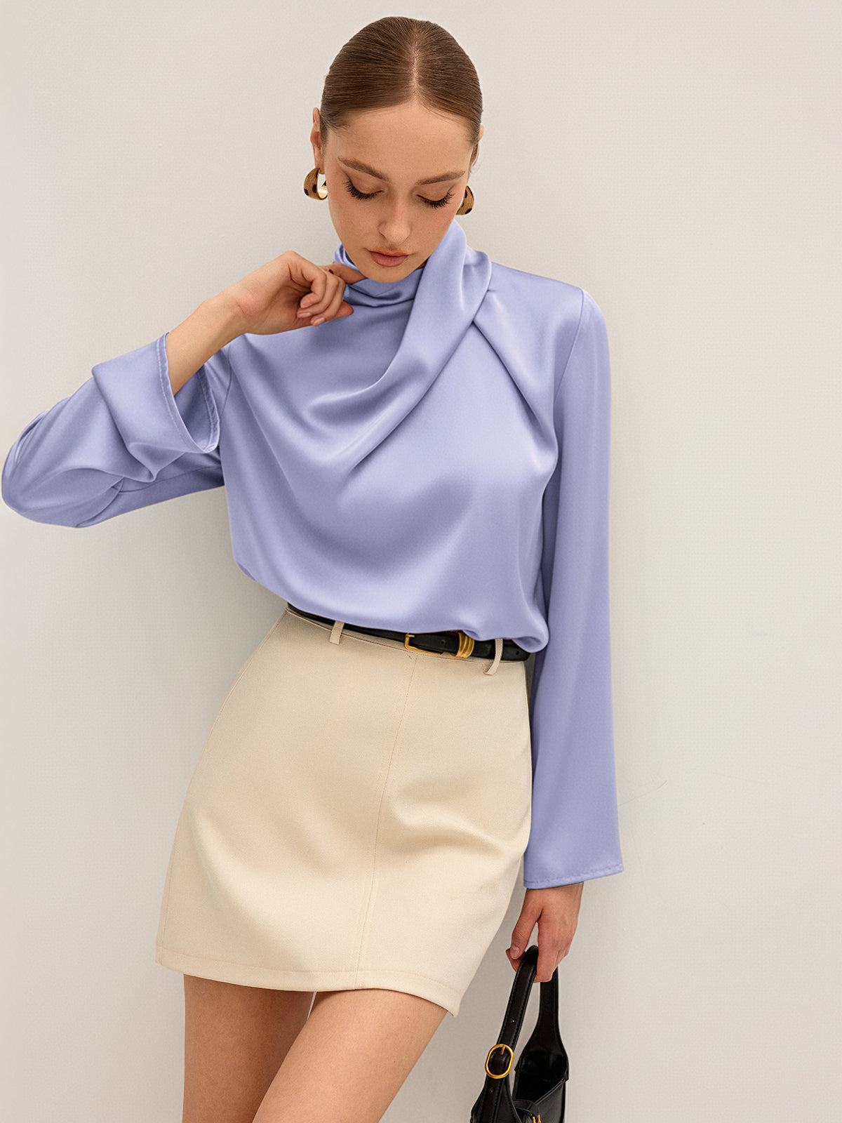 Blouse Satin Col Drapé Asymétrique