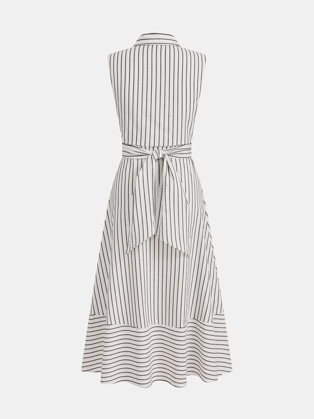 Robe Mi-longue Sans Manches Col Rayures Taille Nouée