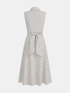 Robe Mi-longue Sans Manches Col Rayures Taille Nouée