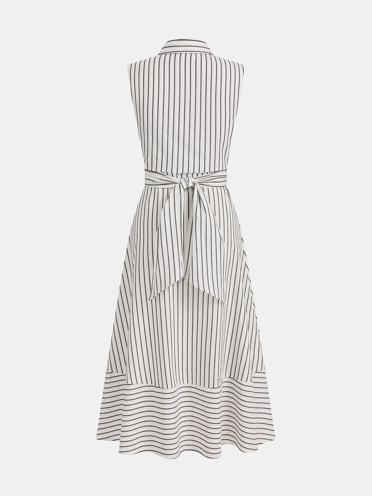 Robe Mi-longue Sans Manches Col Rayures Taille Nouée