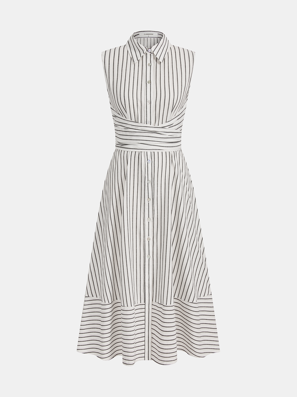 Robe Mi-longue Sans Manches Col Rayures Taille Nouée