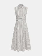 Robe Mi-longue Sans Manches Col Rayures Taille Nouée