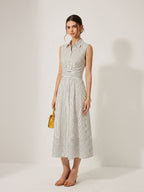 Robe Mi-longue Sans Manches Col Rayures Taille Nouée
