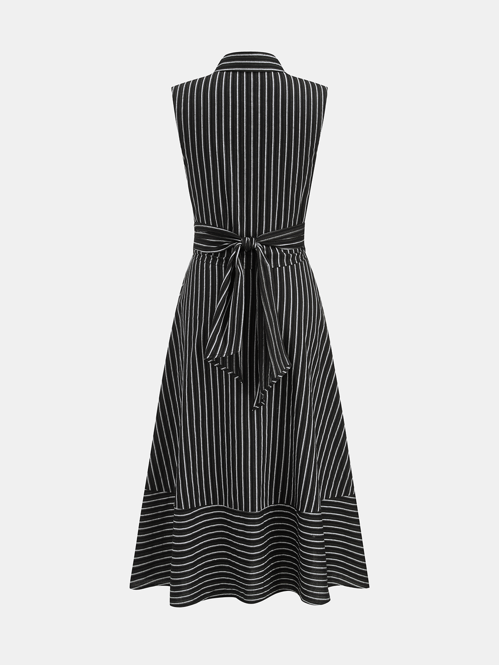 Robe Mi-longue Sans Manches Col Rayures Taille Nouée
