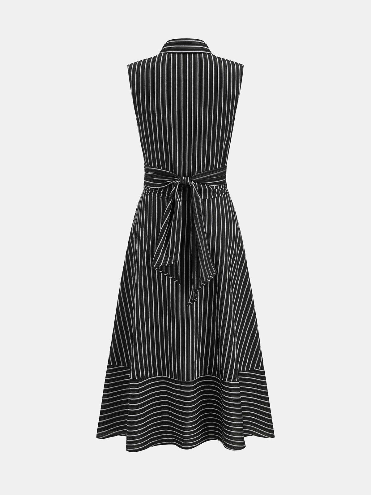 Robe Mi-longue Sans Manches Col Rayures Taille Nouée