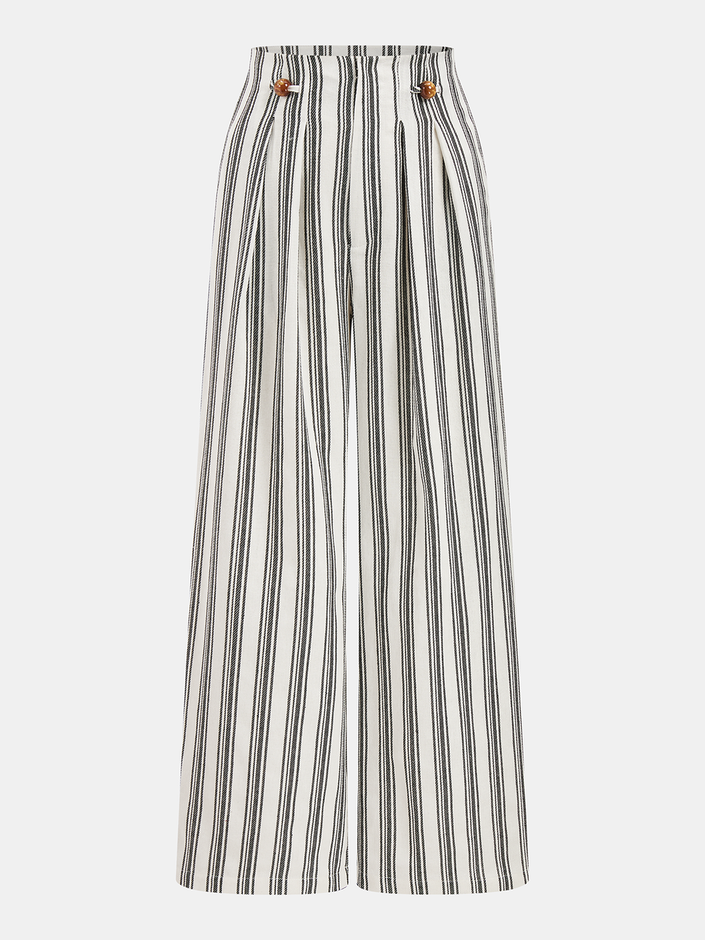 Pantalon large à rayures en coton et lin