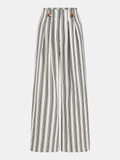 Pantalon large à rayures en coton et lin