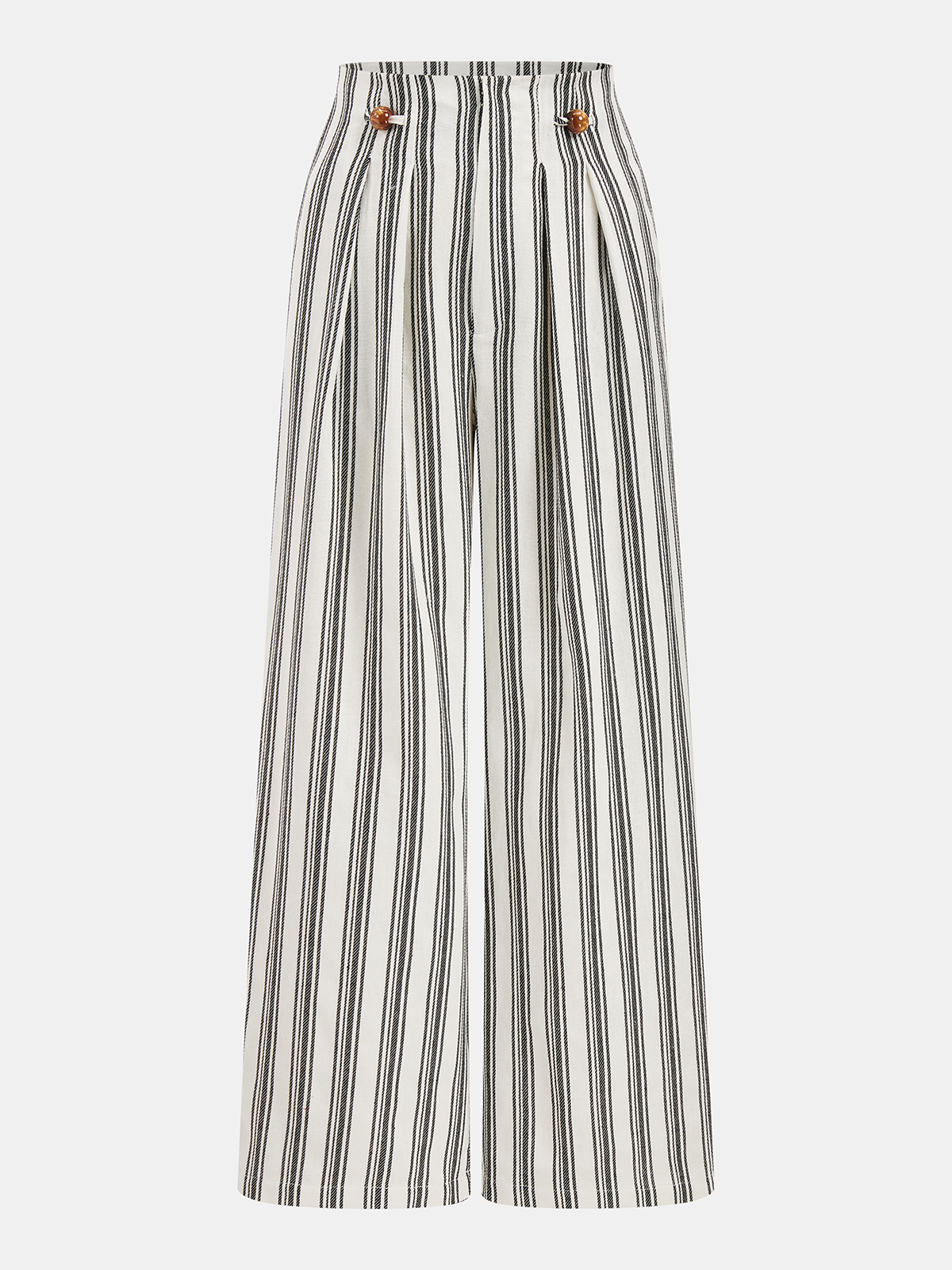 Pantalon large à rayures en coton et lin