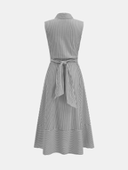 Robe Mi-longue Sans Manches Col Rayures Taille Nouée