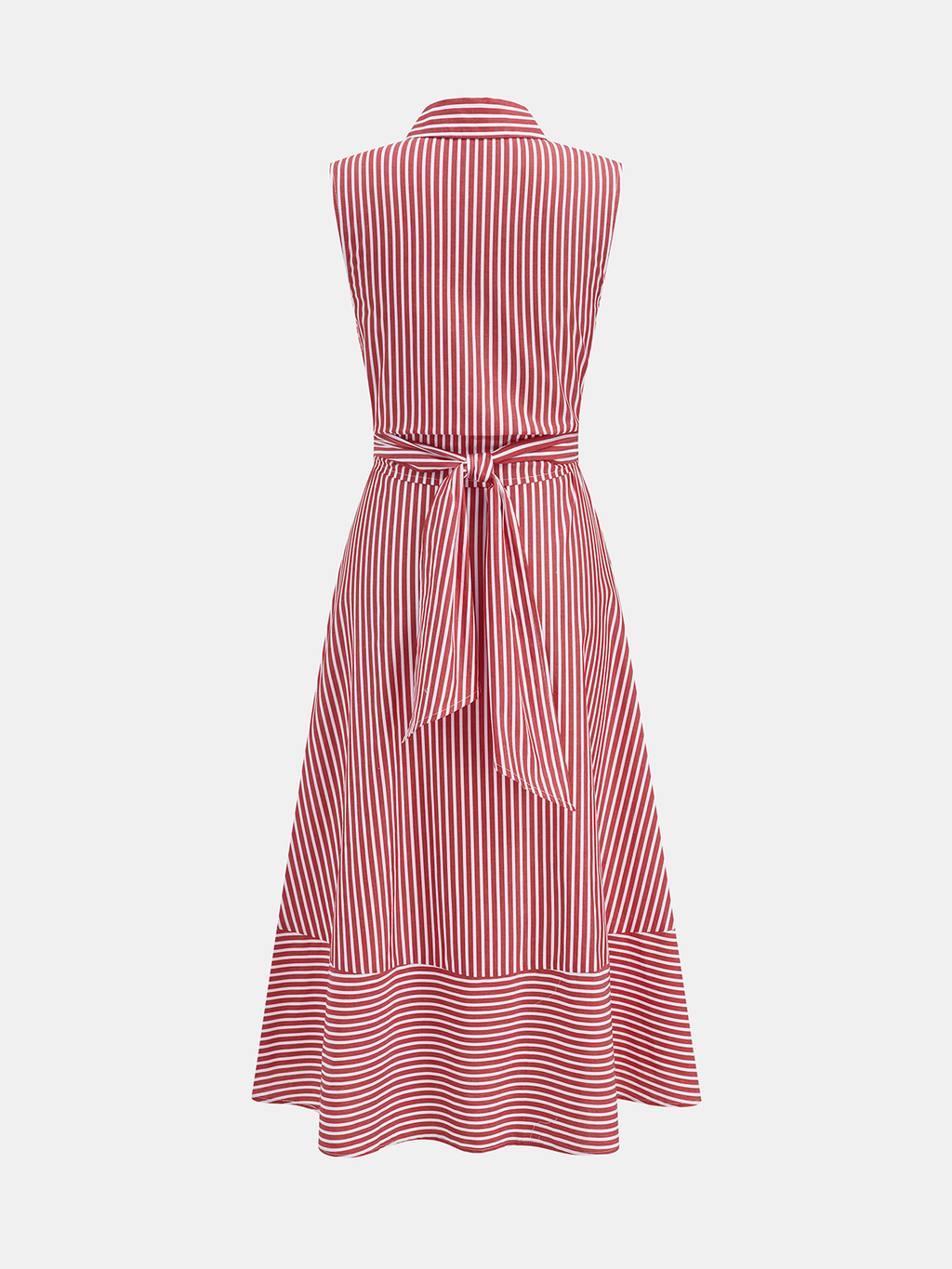 Robe Mi-longue Sans Manches Col Rayures Taille Nouée