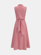 Robe Mi-longue Sans Manches Col Rayures Taille Nouée
