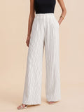 Pantalon Large Coton-Lin À Rayures