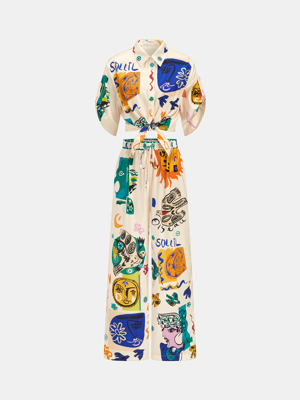 Ensemble Satin Graffiti Col Revers