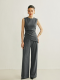 Ensemble Top Asymétrique Sans Manches & Pantalon Plissé