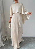 Élégante Robe Longue Plissée Femme avec Cape pour Été