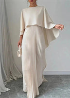 Élégante Robe Longue Plissée Femme avec Cape pour Été