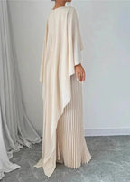 Élégante Robe Longue Plissée Femme avec Cape pour Été
