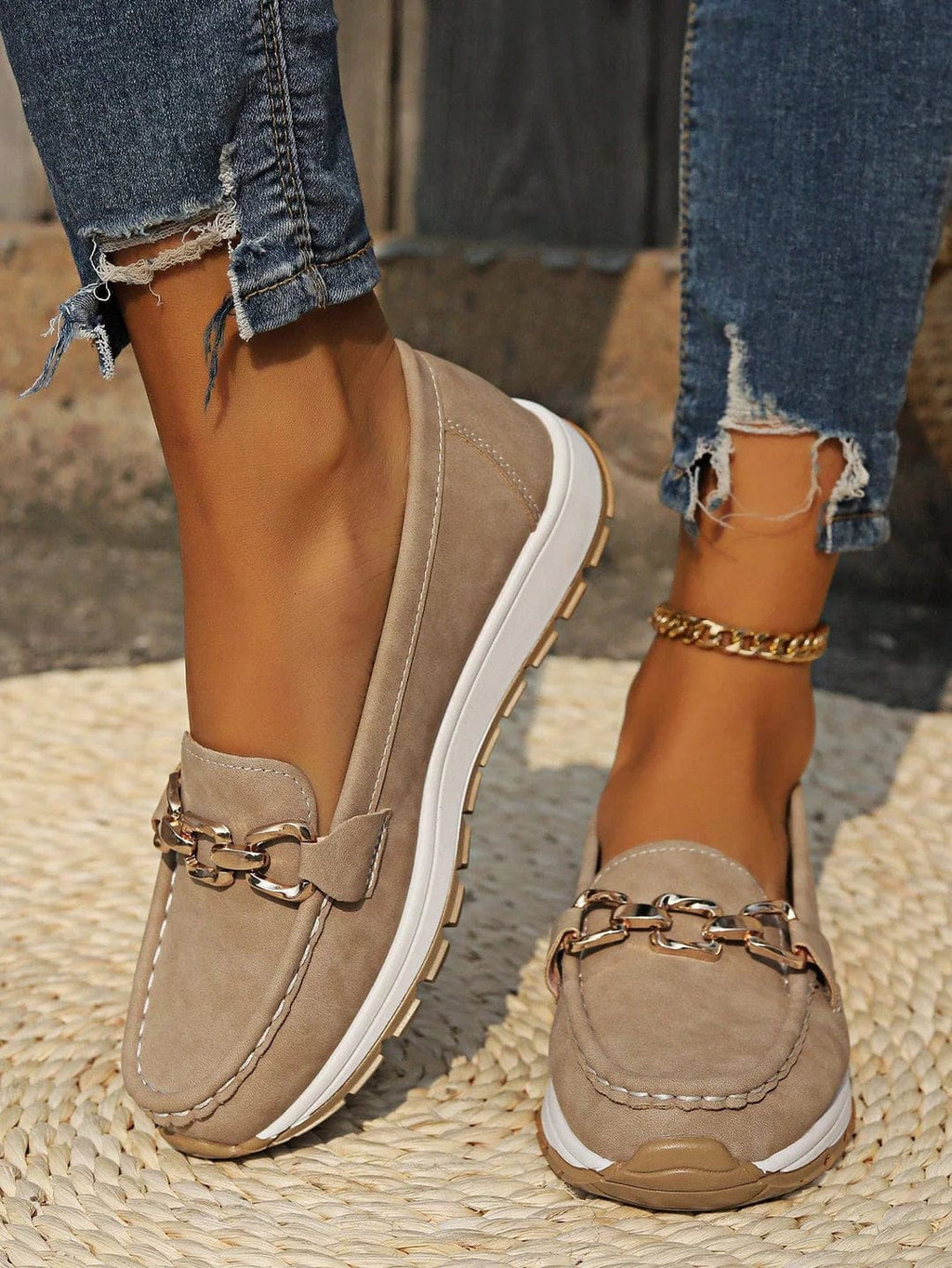 Élégants Mocassins Femme à Chaîne Noir