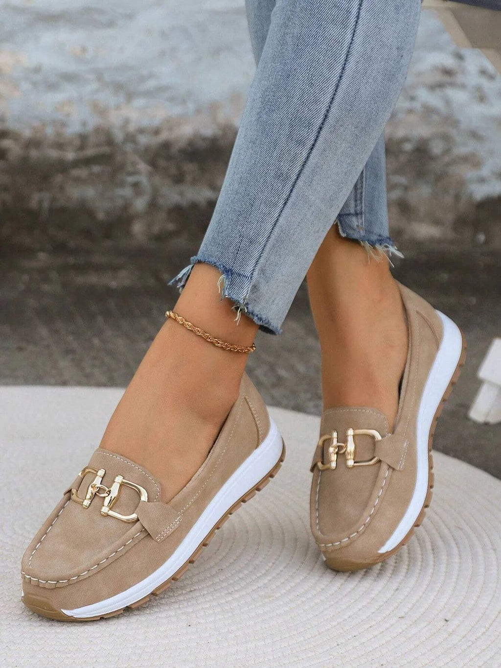 Élégants Mocassins Femme à Chaîne Noir