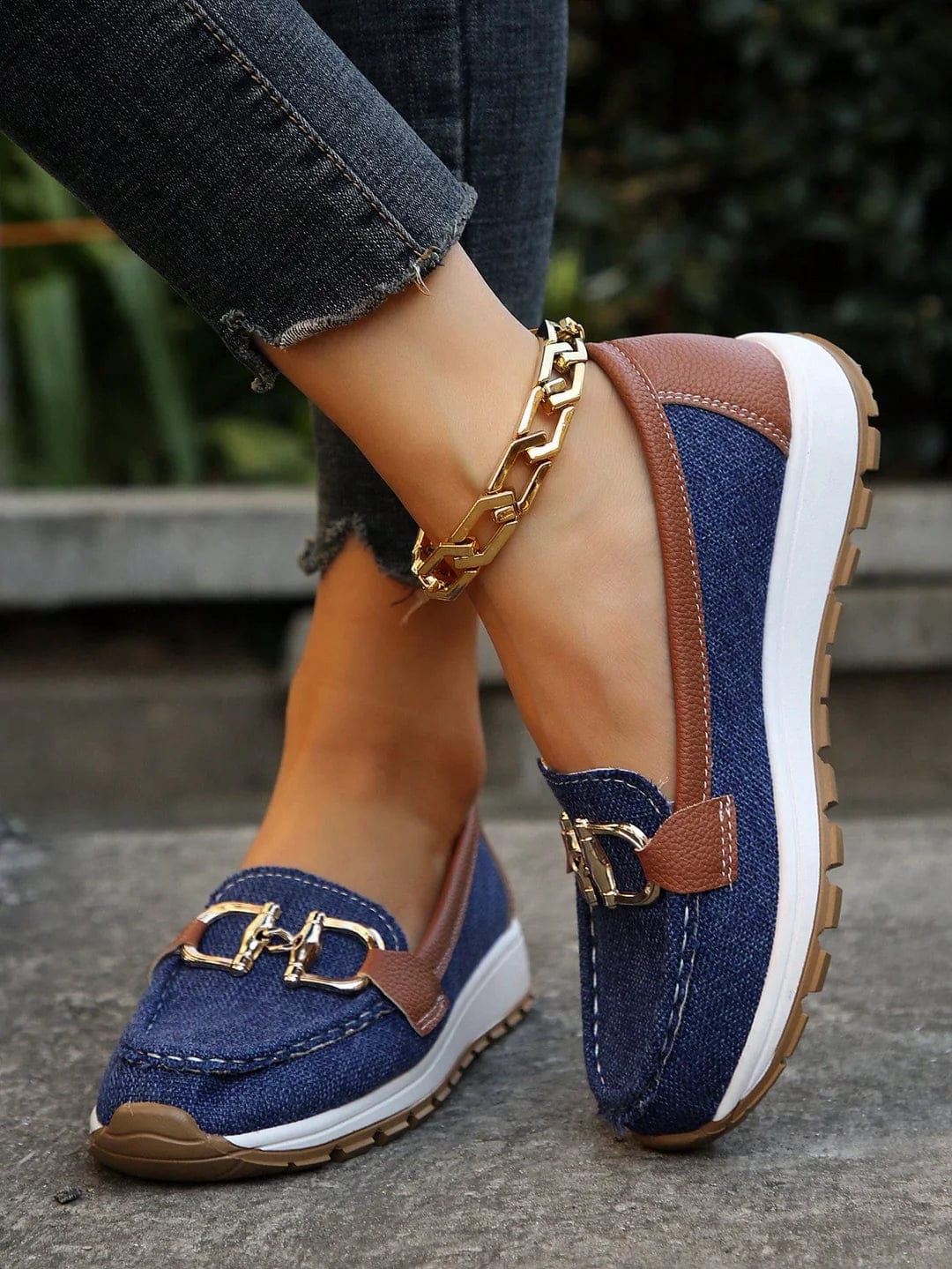 Élégants Mocassins Femme à Chaîne Noir