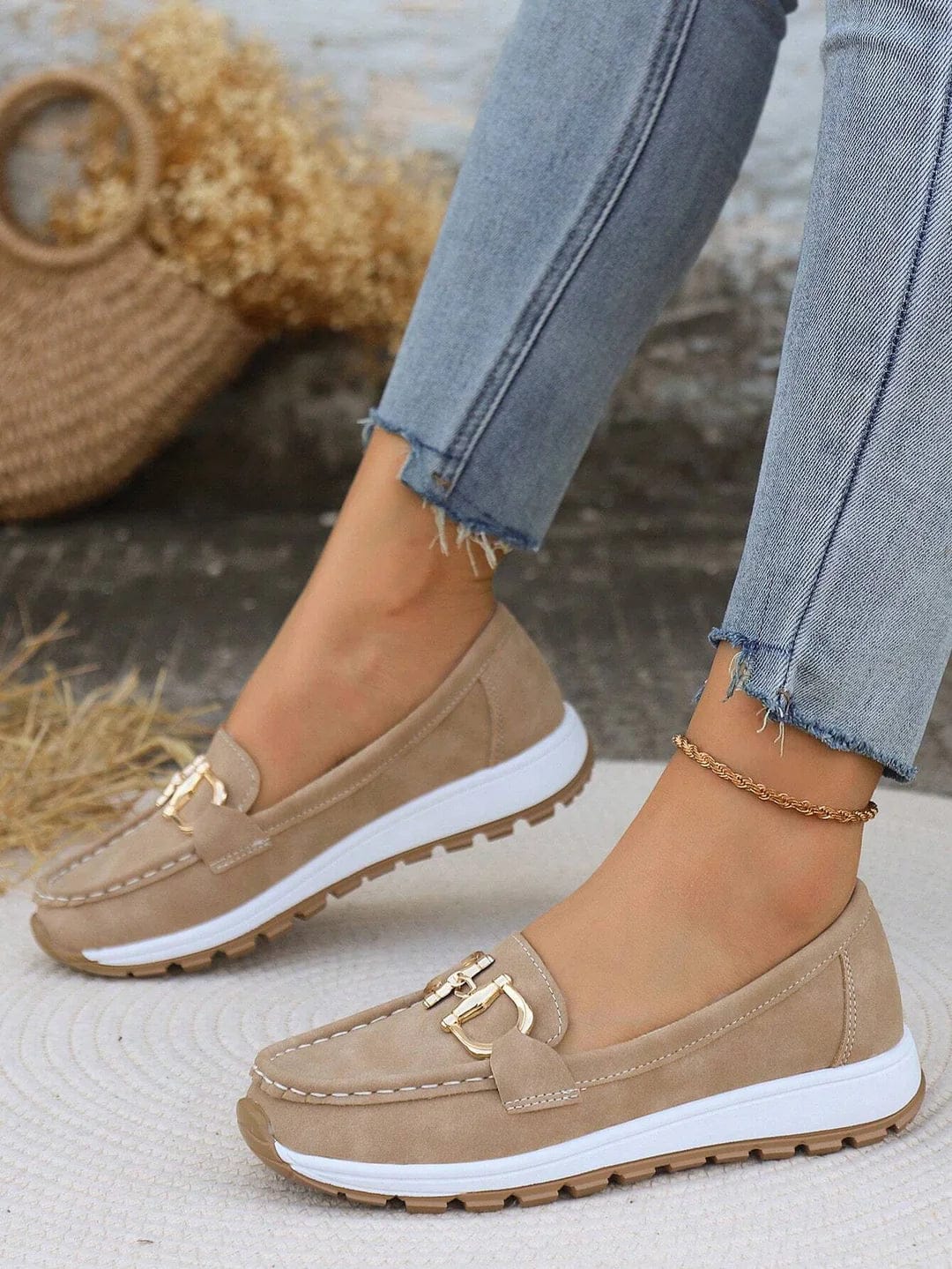 Élégants Mocassins Femme à Chaîne Noir