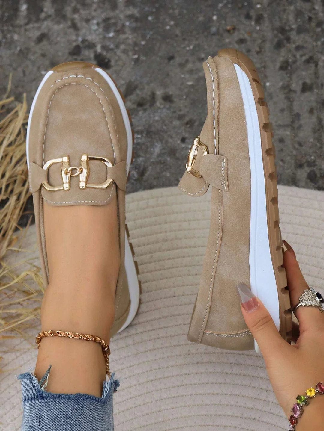 Élégants Mocassins Femme à Chaîne Noir