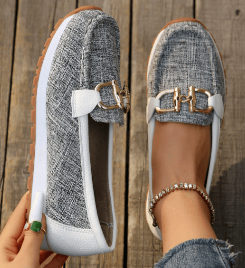 Élégants Mocassins Femme à Chaîne Noir