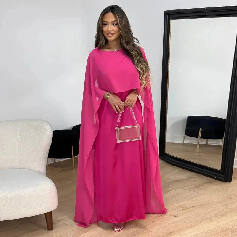 Élégante Robe Longue Femme Cape Pour Soirées