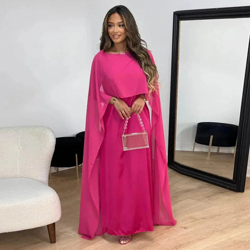 Élégante Robe Longue Femme Cape Pour Soirées