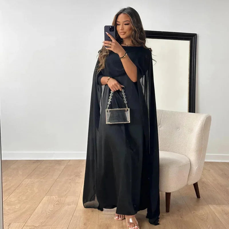 Élégante Robe Longue Femme Cape Pour Soirées