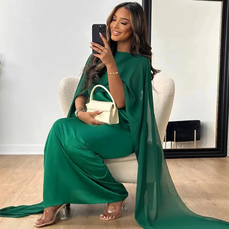 Élégante Robe Longue Femme Cape Pour Soirées