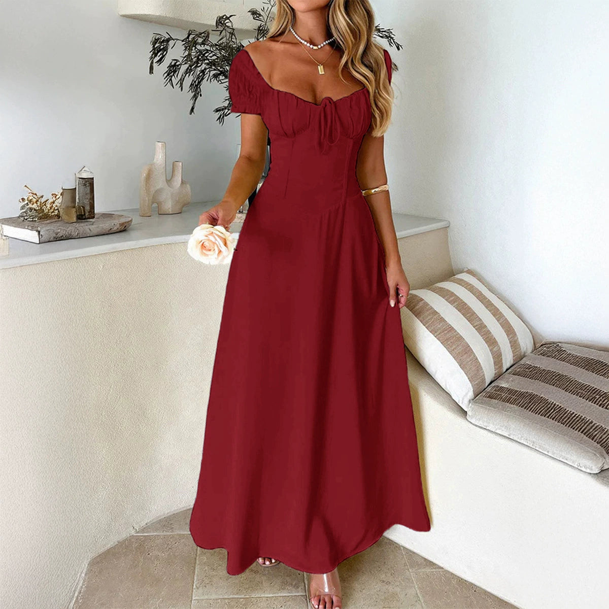 Robe Longue Col Carré