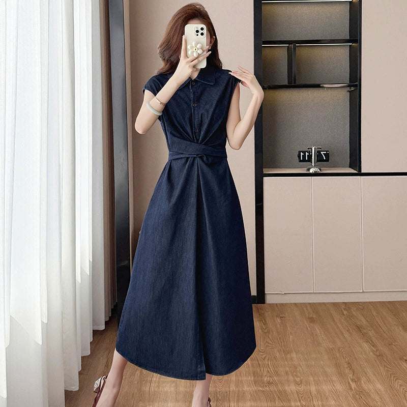 Robe chemise mi-longue à taille torsadée