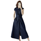 Robe chemise mi-longue à taille torsadée