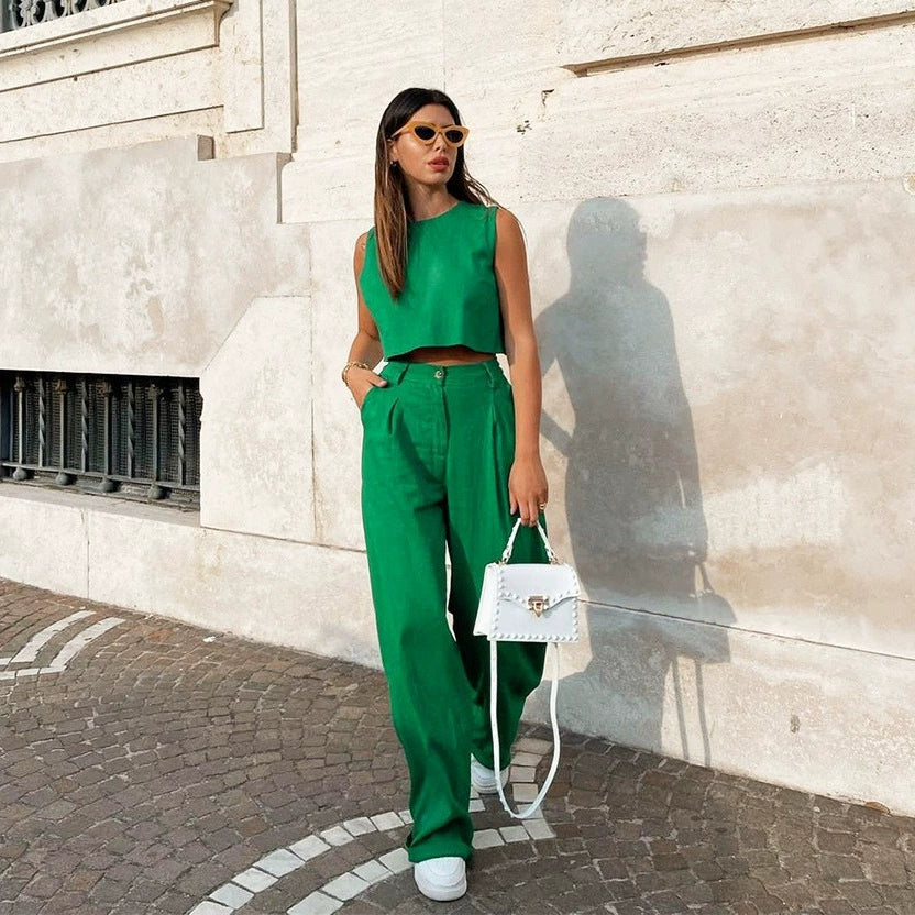 Ensemble Large Lin-Coton Coupe Décontractée