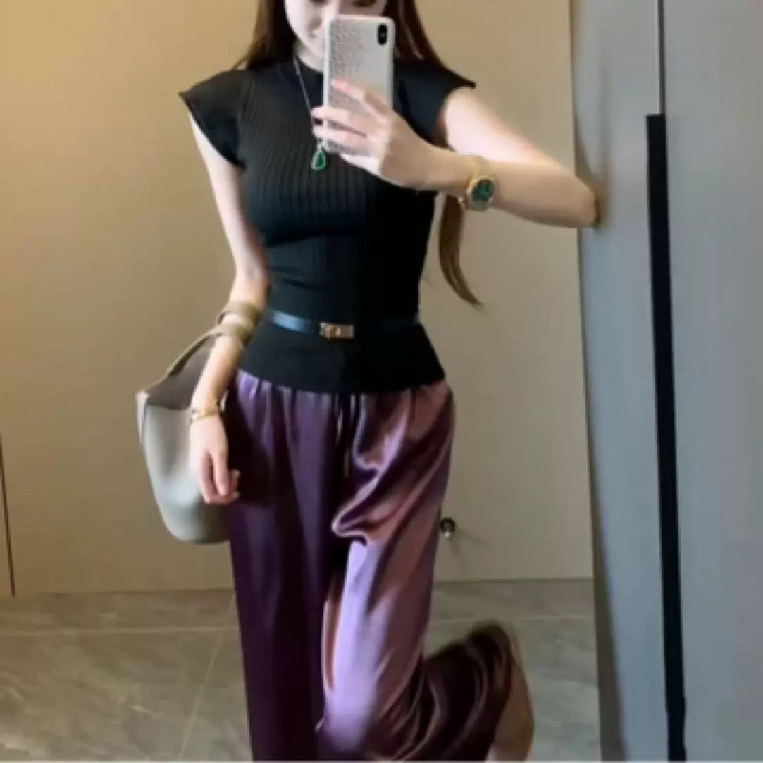 Pantalon large en satin